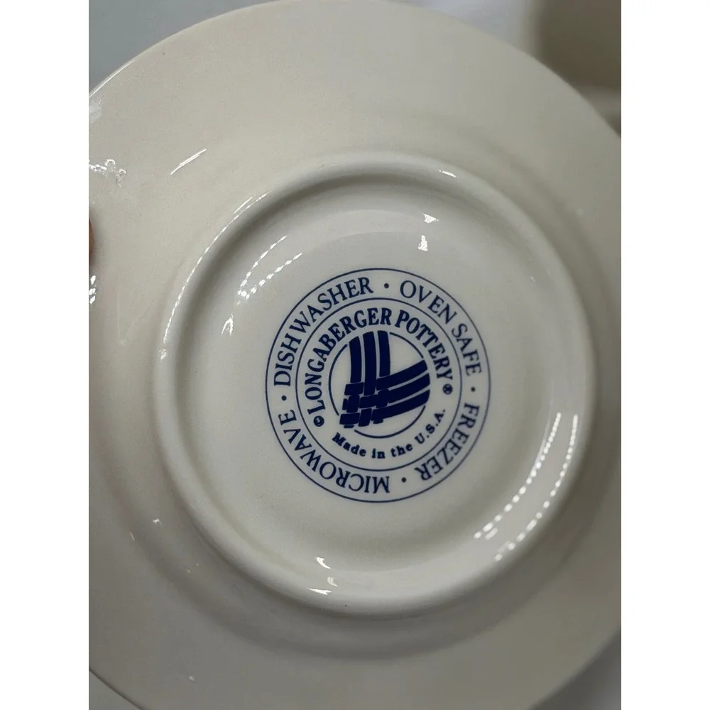 Longaberger Pottery Woven Traditions Tea Cup Saucer Heritage Blue Set‎ of 2 VTG